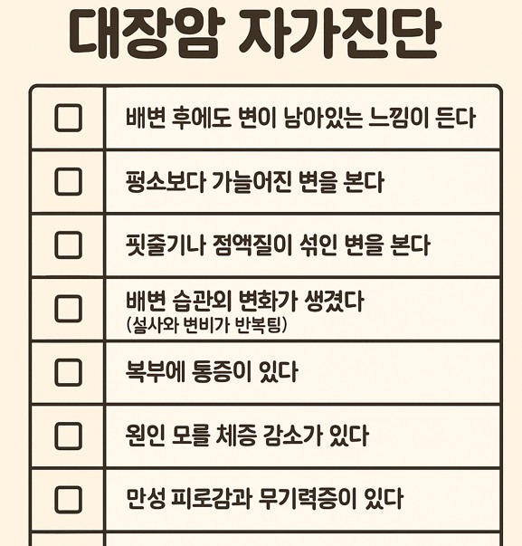 대장암 자가진단 체크리스트 인포그래픽
