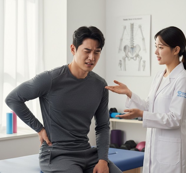 골반통증을 호소하는 남성
