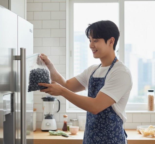 냉동블루베리 해동하는 남자