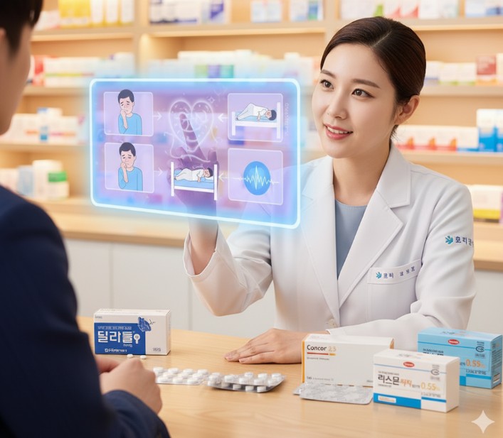 베타차단제 부작용에 대해서 설명중인 약사