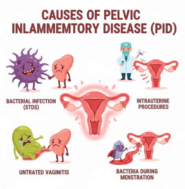 골반염 원인을 그림으로 나타낸것
