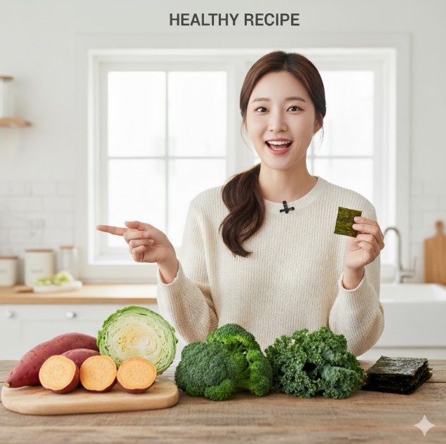 변비에 좋은 채소 5가지에 대해서 설명하는 여성