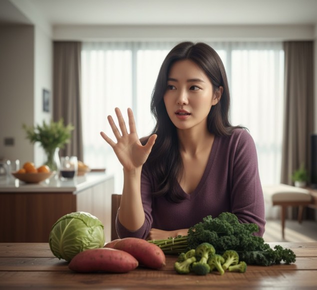 변비에 좋은 음식 소개하는 여성