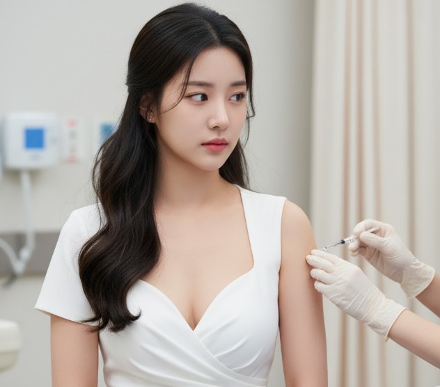 B형 간염 예방접종 주사를 맞는 여성