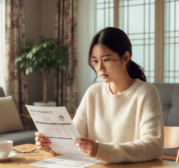 건강검진 결과표를 보는 여성