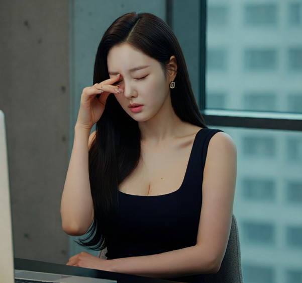 눈 떨림 눈 통증 호소하는 여성