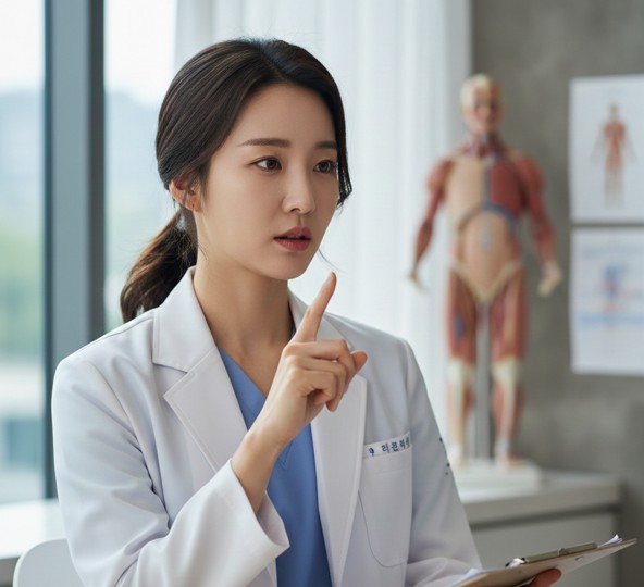 갈비뼈 아래 통증 원인에 대해서 설명하는 의사