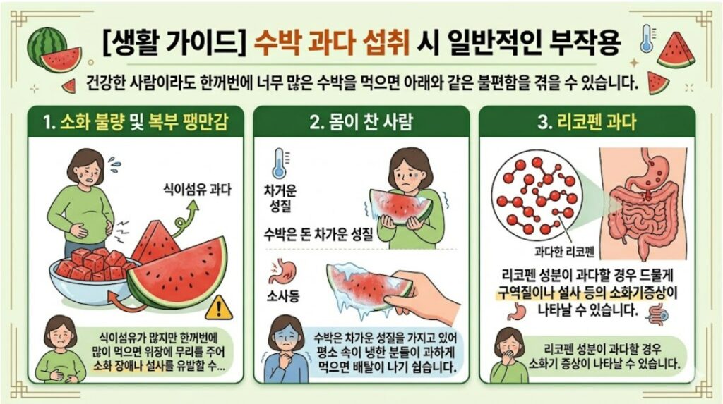 수박 과다 섭취 시 일반적인 부작용